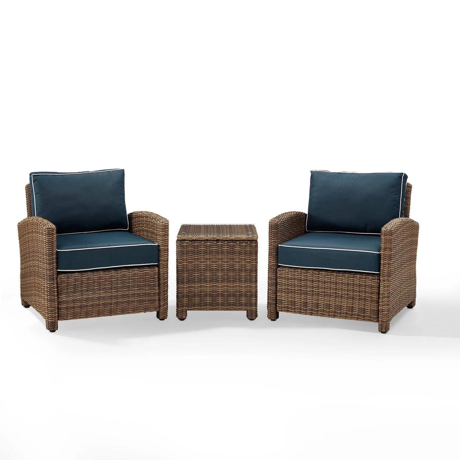 Crosley Furniture Bradenton 3 Piece Metal Patio Conversation Set in Brown/Navy