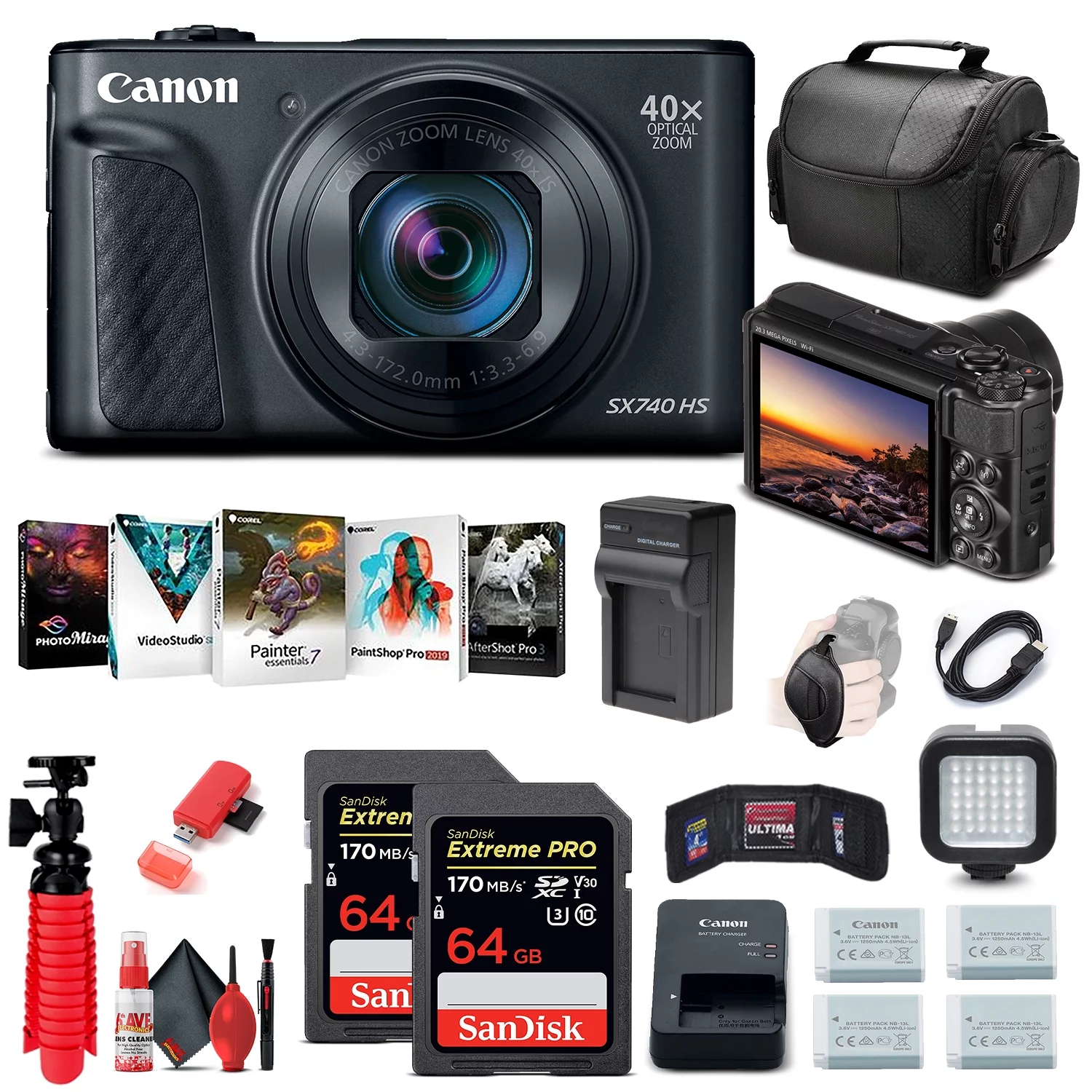 Canon PowerShot SX740 HS Digital Camera (Black) (2955C001) + 64GB Card + More