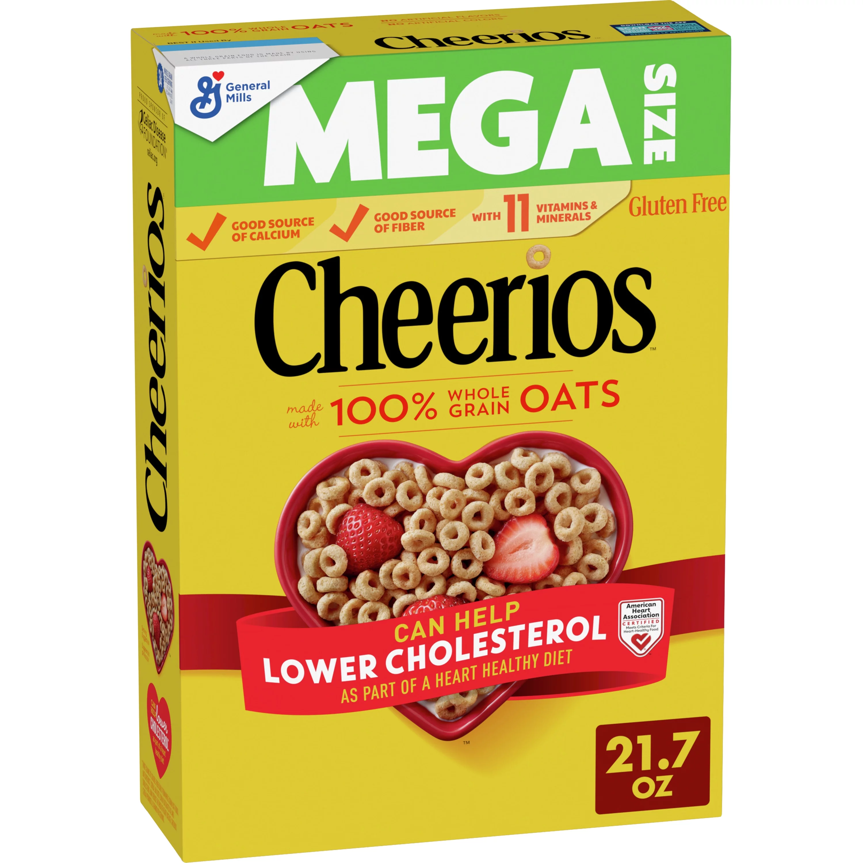 (2 pack) Cheerios, Heart Healthy Gluten Free Breakfast Cereal, Mega Size, 21.7 oz