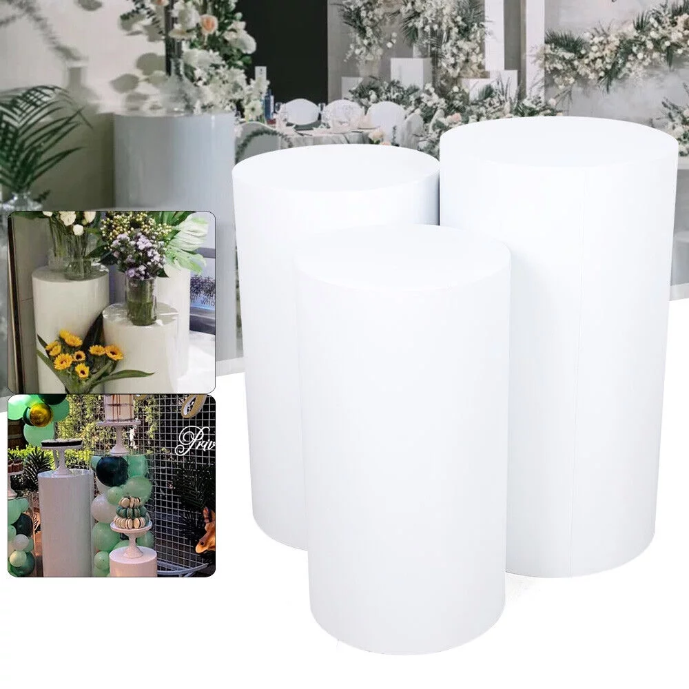 Wuzstar Round Cylinder Stand Pedestal Display Plinths Pillars Metal Pedestal Stand Risers Set of 3 for Wedding Party Event Decor
