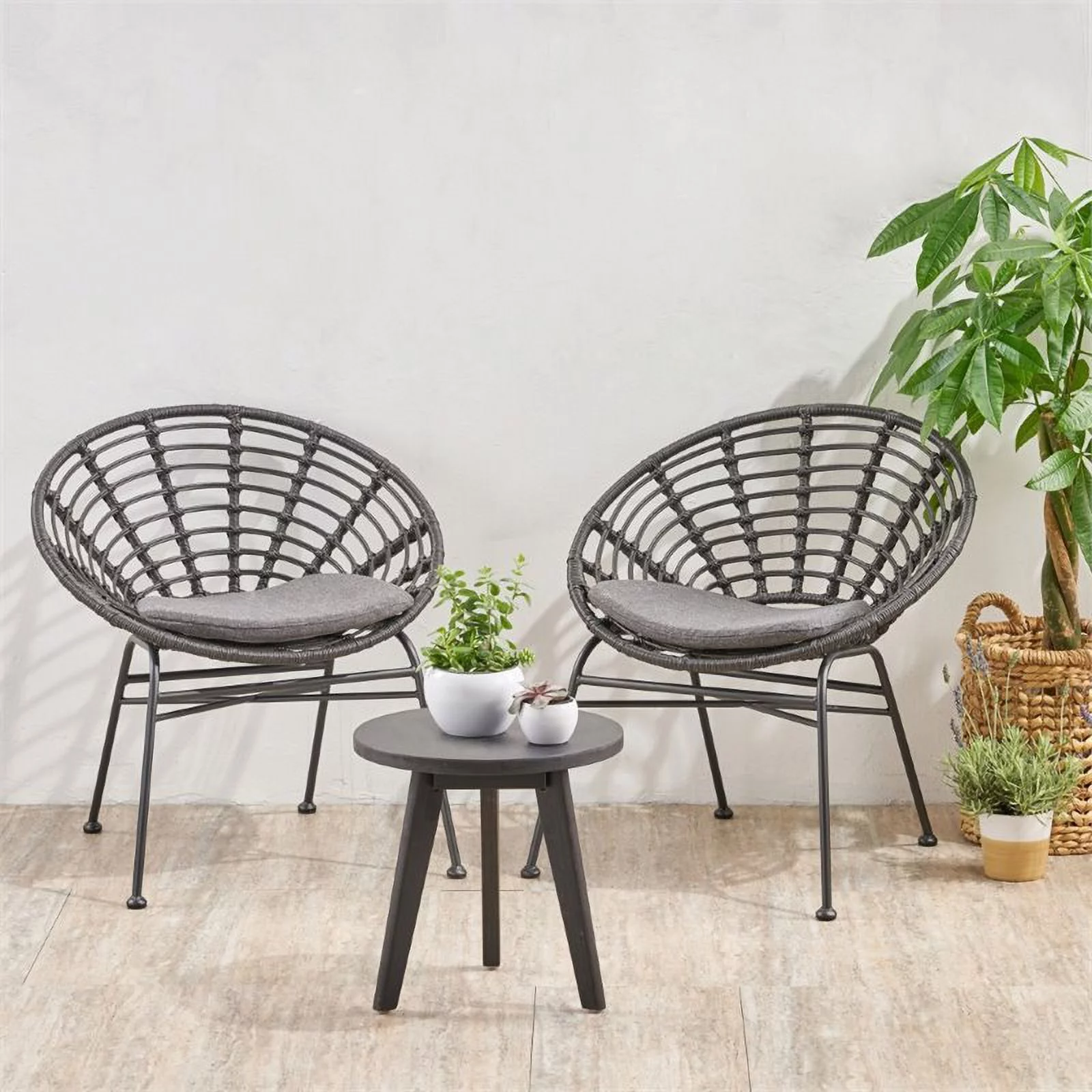 Priscilla Outdoor 2 Seater Acacia Wood Chat Set, Gray and Dark Gray