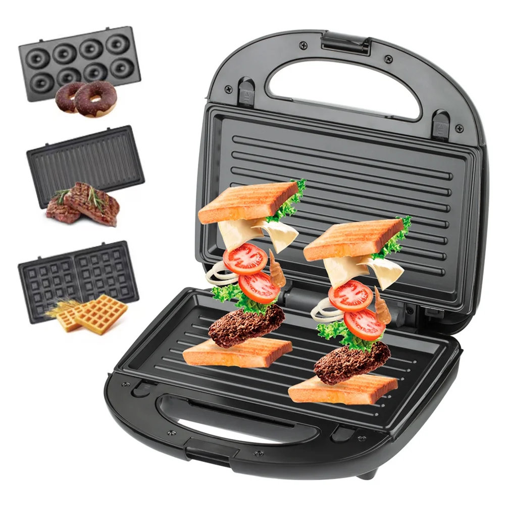 Breakfast Machine,Sided Waffle Removable Non-stick Maker Sandwich Dsfen Sandwich Maker With Maker And Panini 3-set Removable Panini Press 3 In 1 Waffle With Stick Plates Sided Non Stick Plates