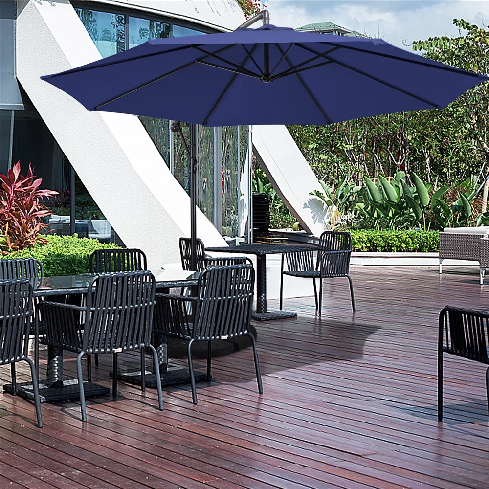 Alden Design 10 Ft Patio Offset Umbrella with Crank & Cross Base for Outdoor, Navy Blue