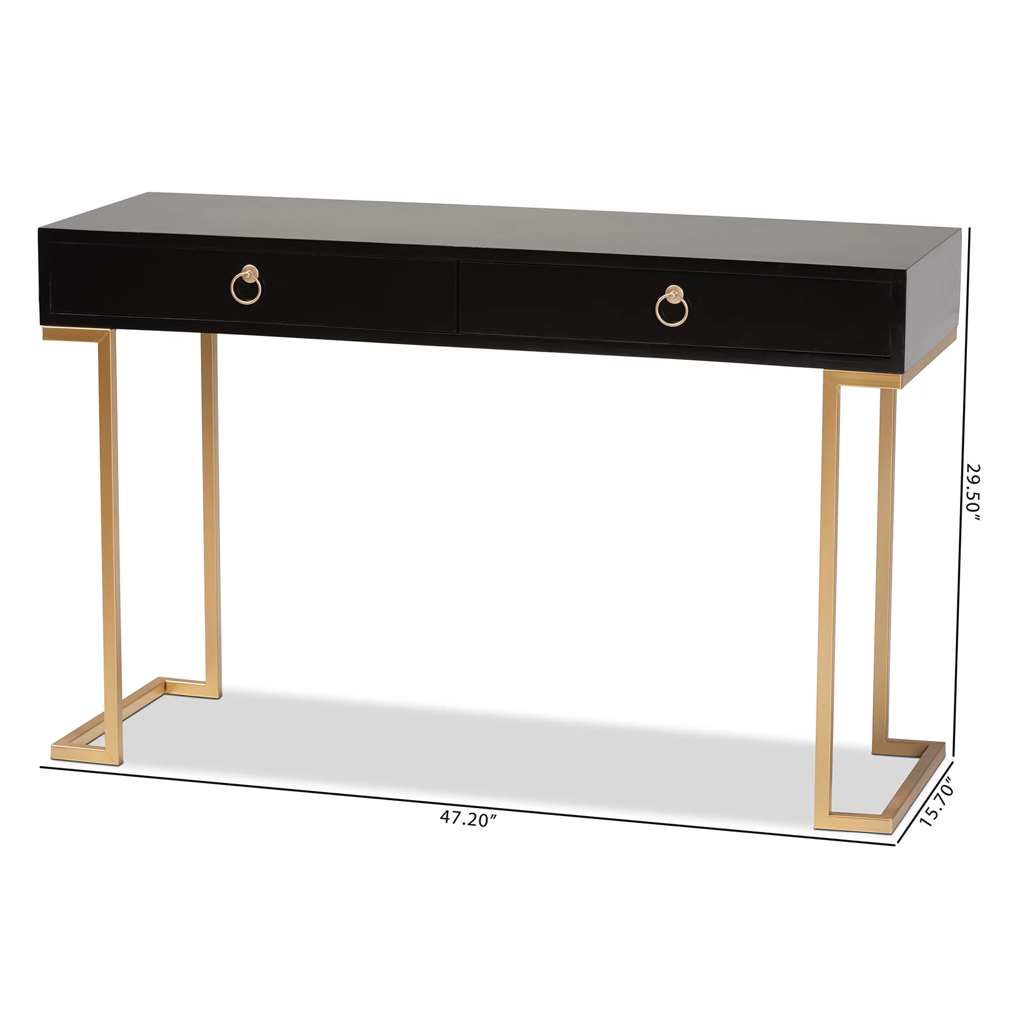 Baxton Studio Beagan Modern Wood and Metal 2 Drawer Console Table, Black/Gold