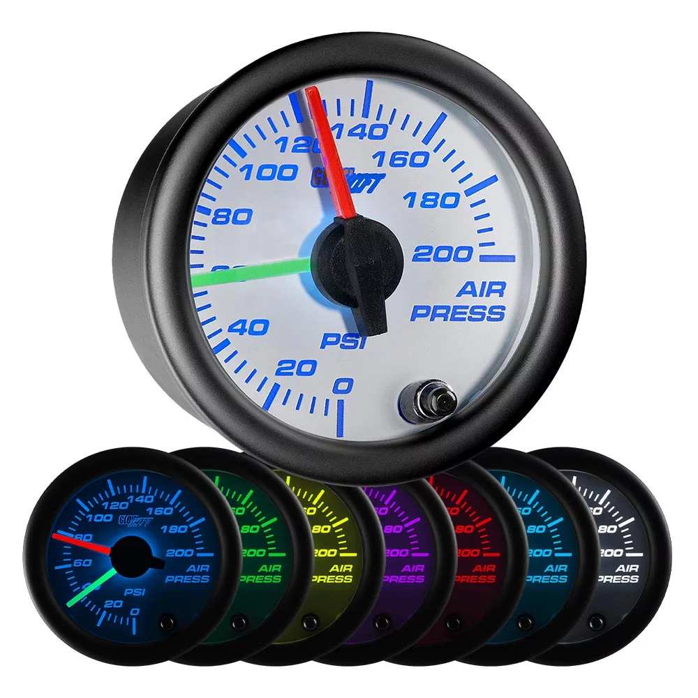 GlowShift | White 7 Color Series Dual Needle Air Pressure Gauge for Cars and Trucks