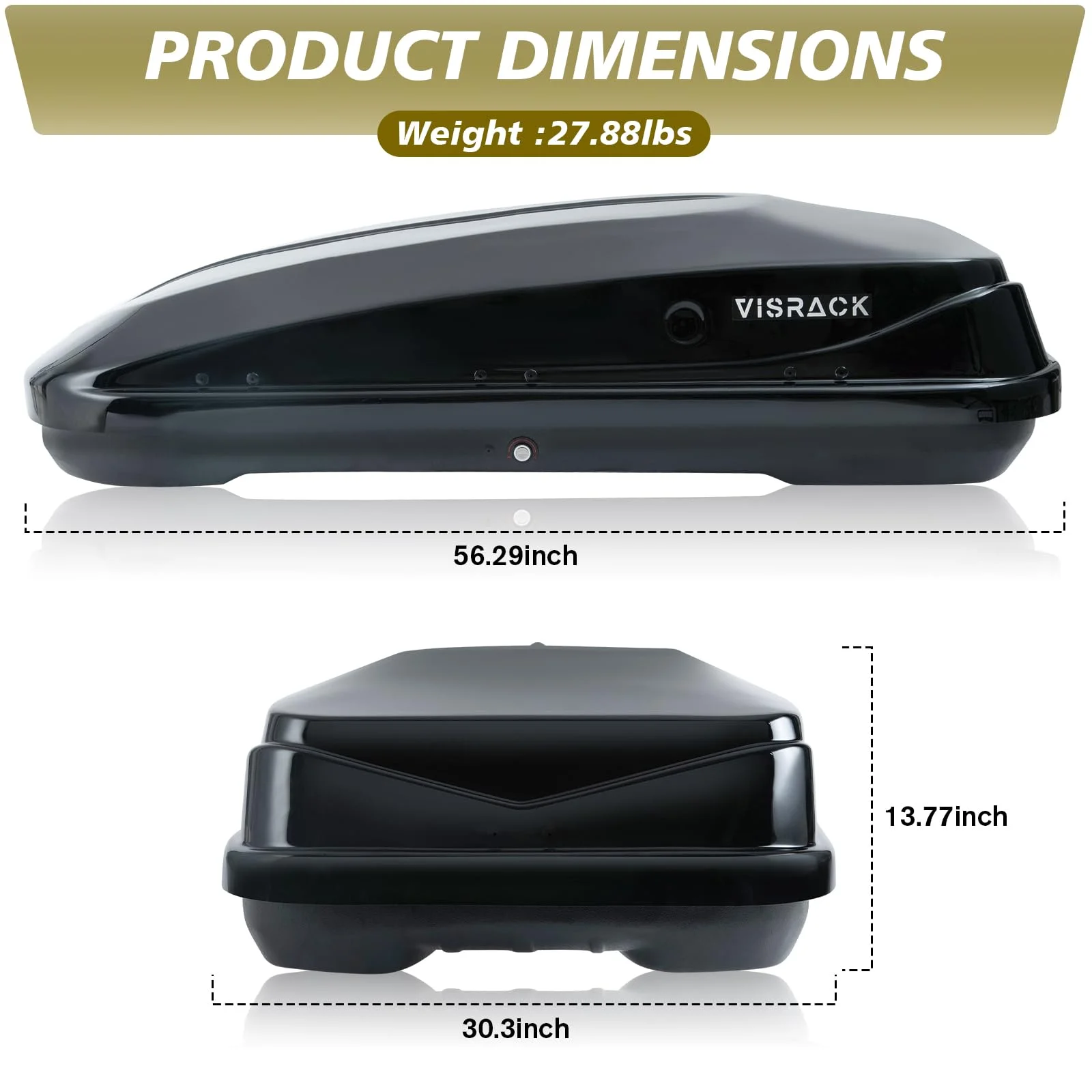 Gxcevsou 13 Cubic Feet Rooftop Cargo Carrier Box, Heavy Duty Hard Shell Roof with Security Keys, Waterproof Rooftop Cargo Box, 56 (L) x 30 (W) x 13.7(H) Inches, (Tool-Free Install), Black