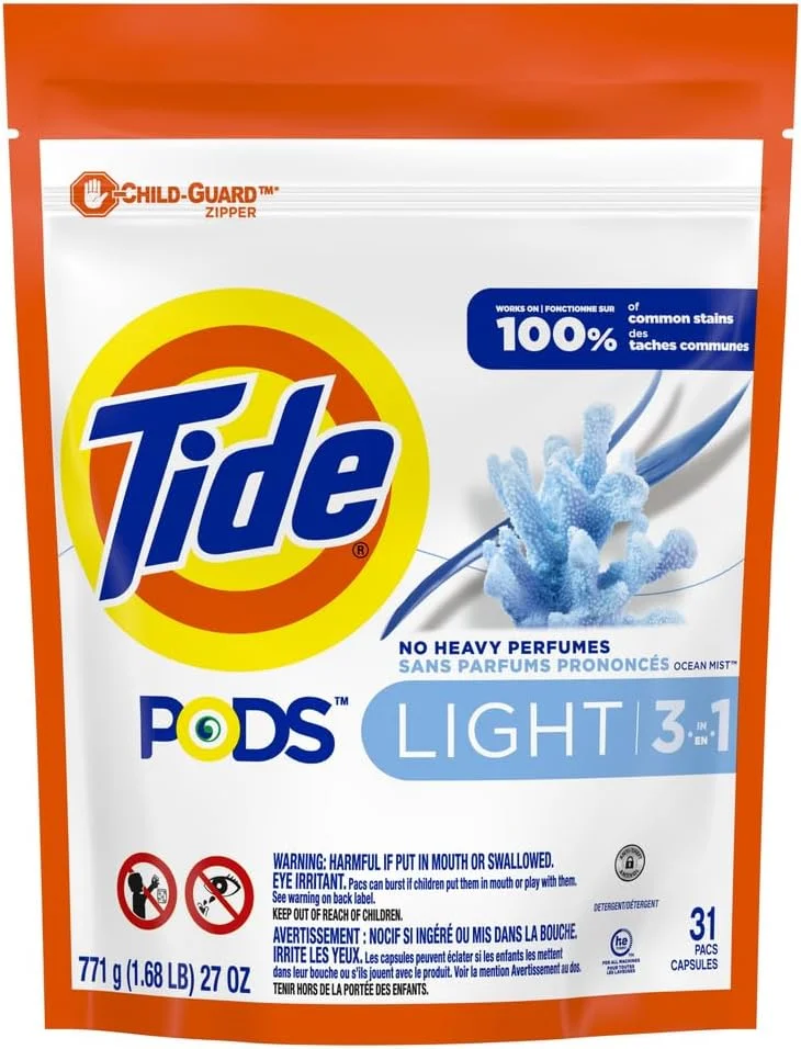 Tide Pods Light Laundry Detergent Pacs, Ocean Mist, 31 units