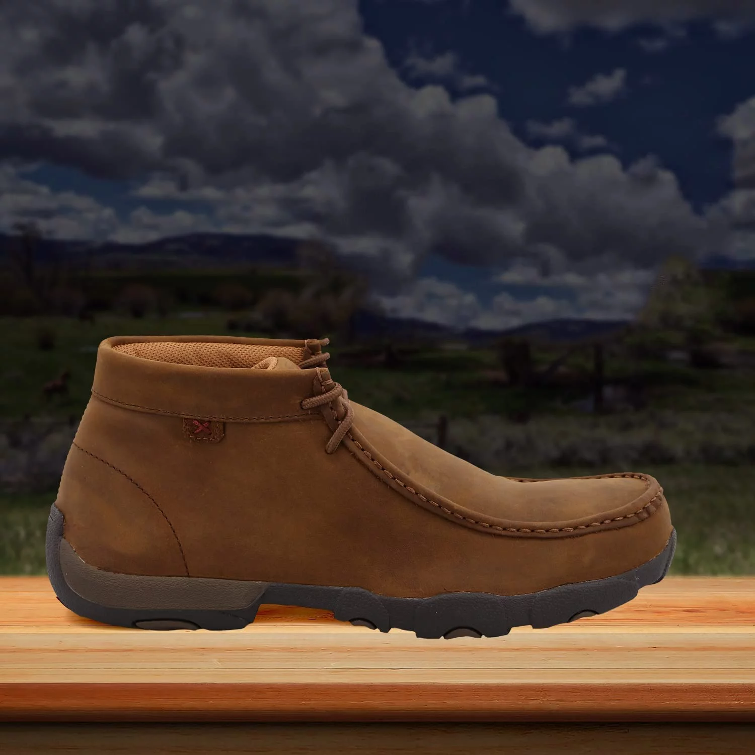 Twisted X Men's Steel Toe Chukka Driving Moc - Handcrafted Leather Safety Toe Shoes with Slip Resistant Outsole - Comfortable, Durable, and Stylish Lace-Up Boots, Distressed Saddle, 11 EEE