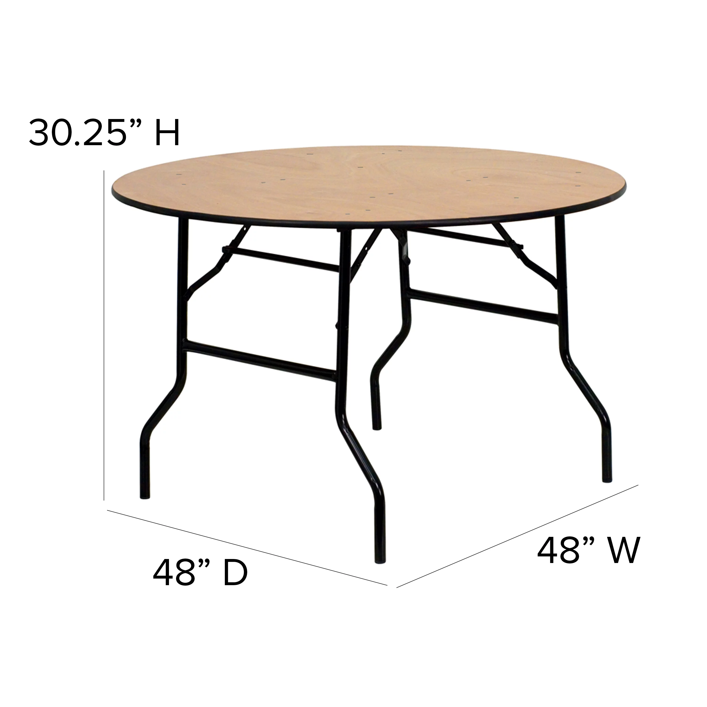 Emma + Oliver 4-Foot Round Wood Folding Banquet Table with Clear Coated Finished Top