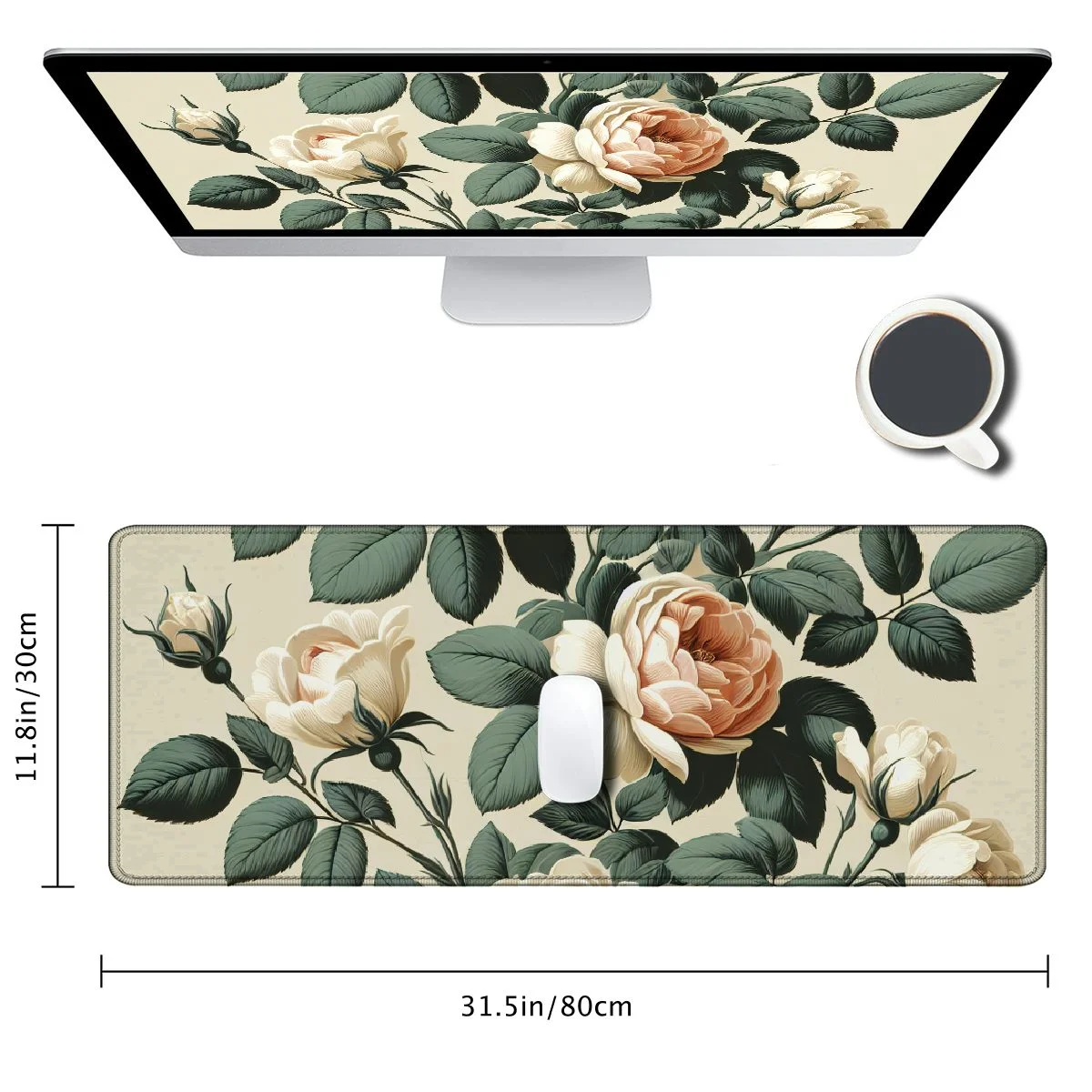 Mouse Pad, Ergonomic Mouse Pad with Gel Wrist Rest Support, Mousepad with Lycra Cloth, Non-Slip PU Base for Gaming Computer, Laptop, Home, Office & Travel, White Rose