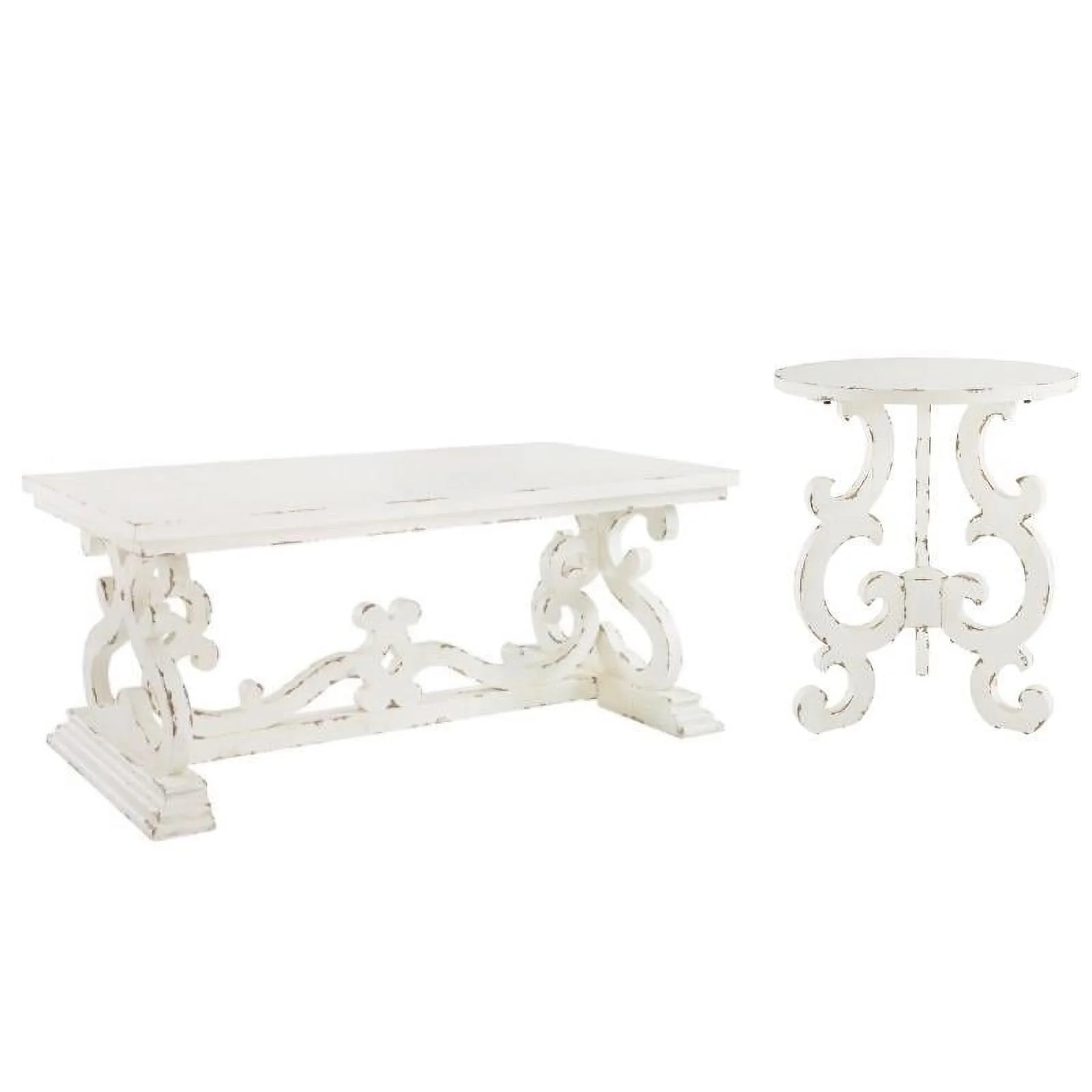 Home Square 2-Piece Set with Coffee Table and End Table in White