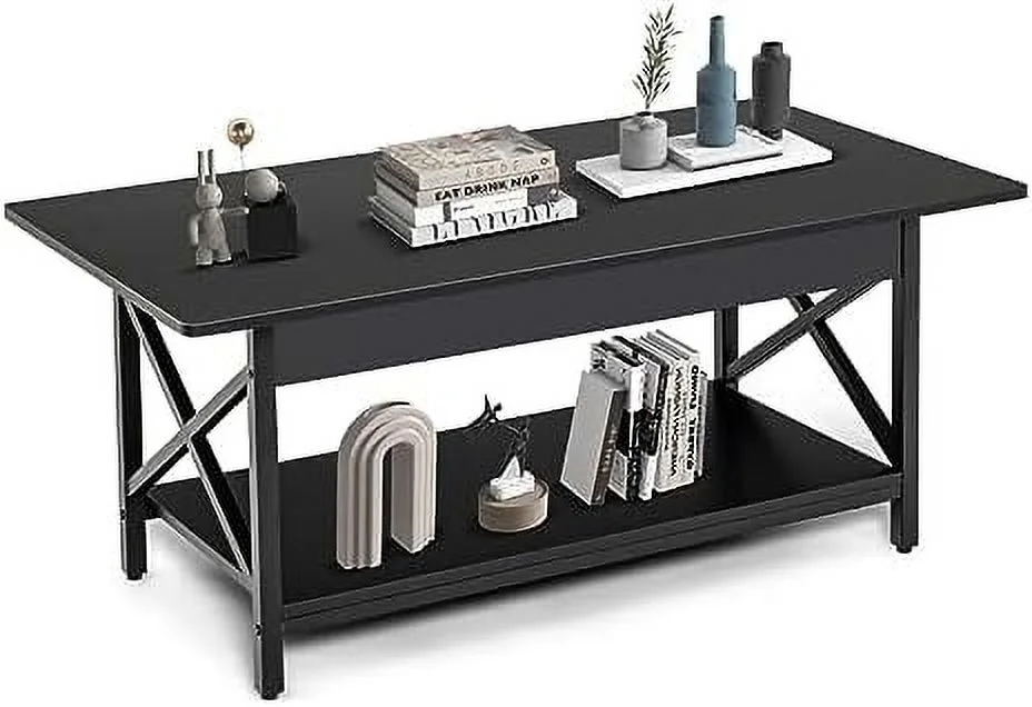 TQNJYGX Coffee Table  44" Rectangle Cocktail Table with    Industrial Accent Table with Metal Frame & Adjustable Foot Pads  Wood Center Table for Living Room  Home Office (Rustic