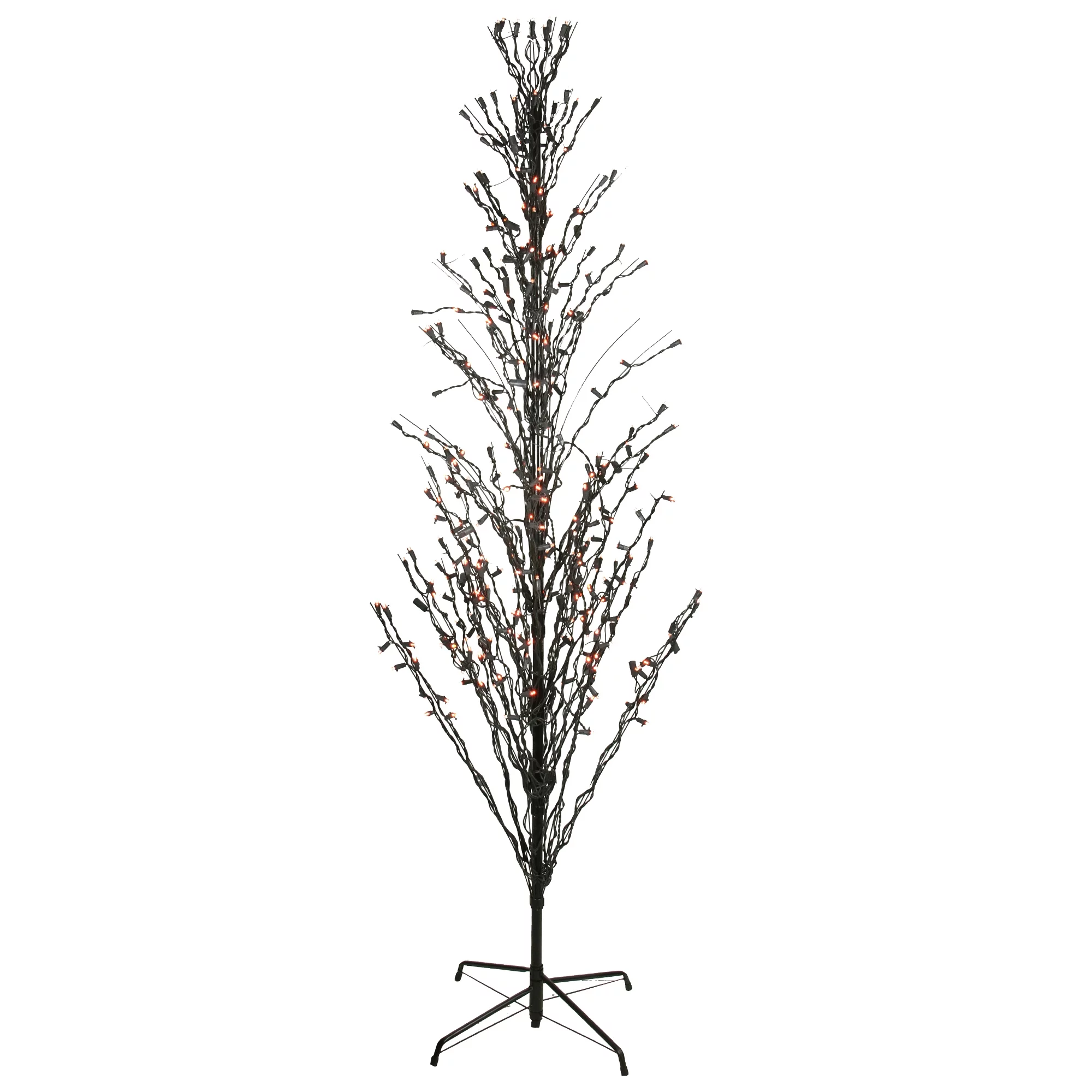 Northlight 9' Pre-Lit Black Cascade Outdoor Halloween Twig Tree, Orange Lights