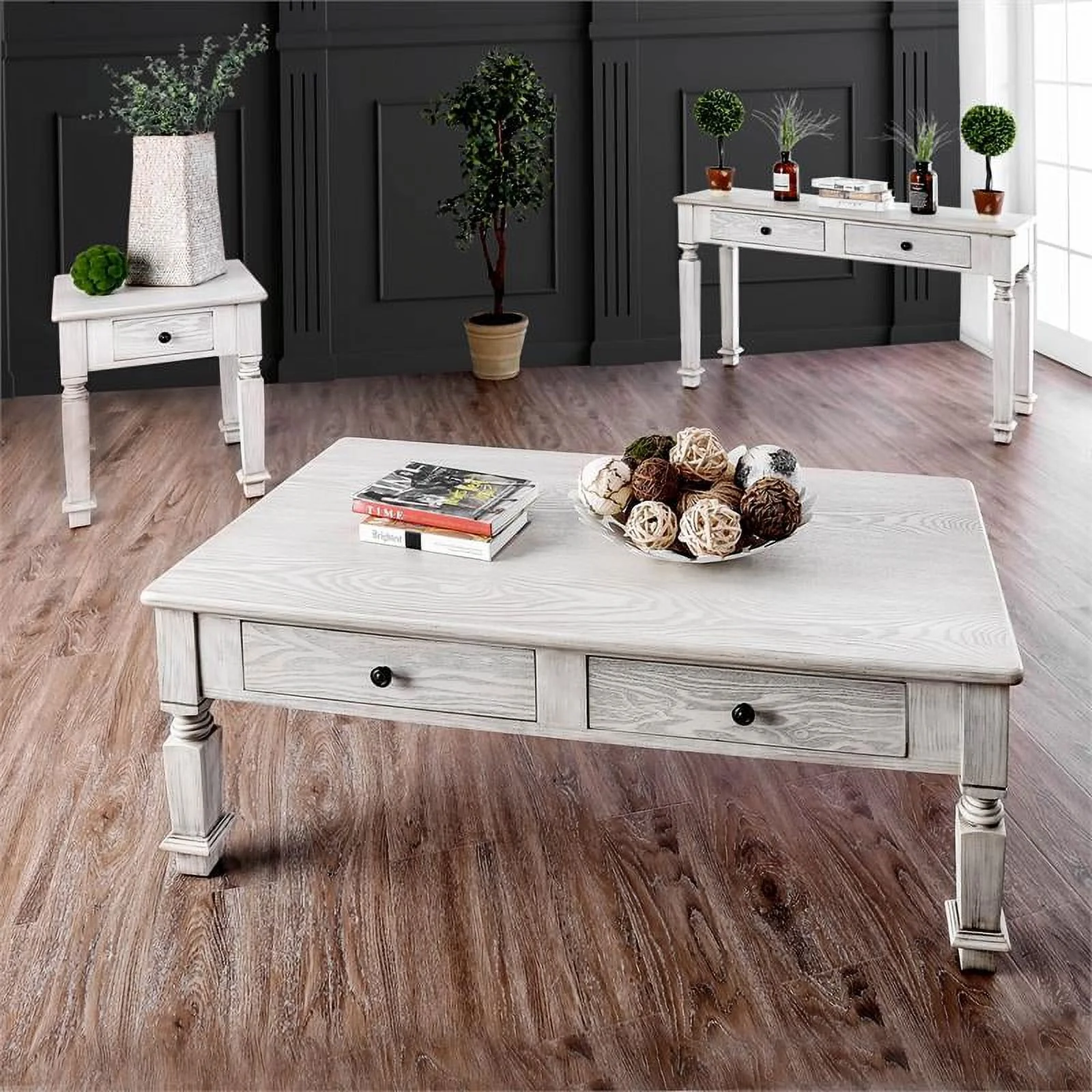 Furniture of America Vera Rustic Wood 2-Drawer Console Table in Antique White