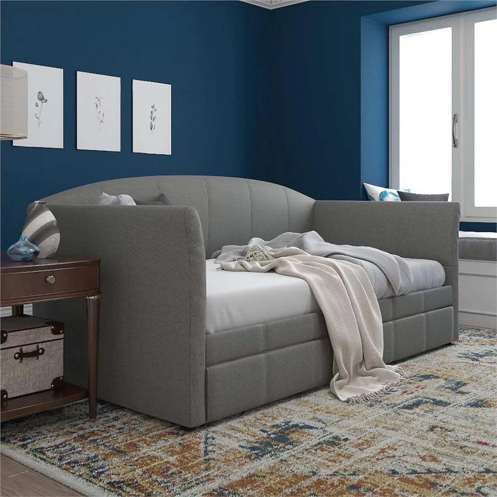 DHP Halle Modern Upholstered Daybed and Trundle in Gray Linen