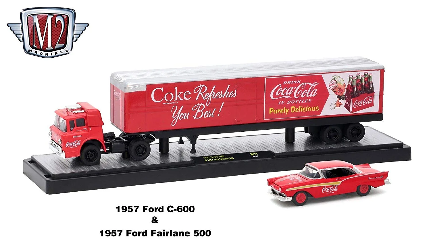 M2 Machines Auto Hauler Coca-Cola 1957 Ford C-600 &1957 Ford Fairlane 500