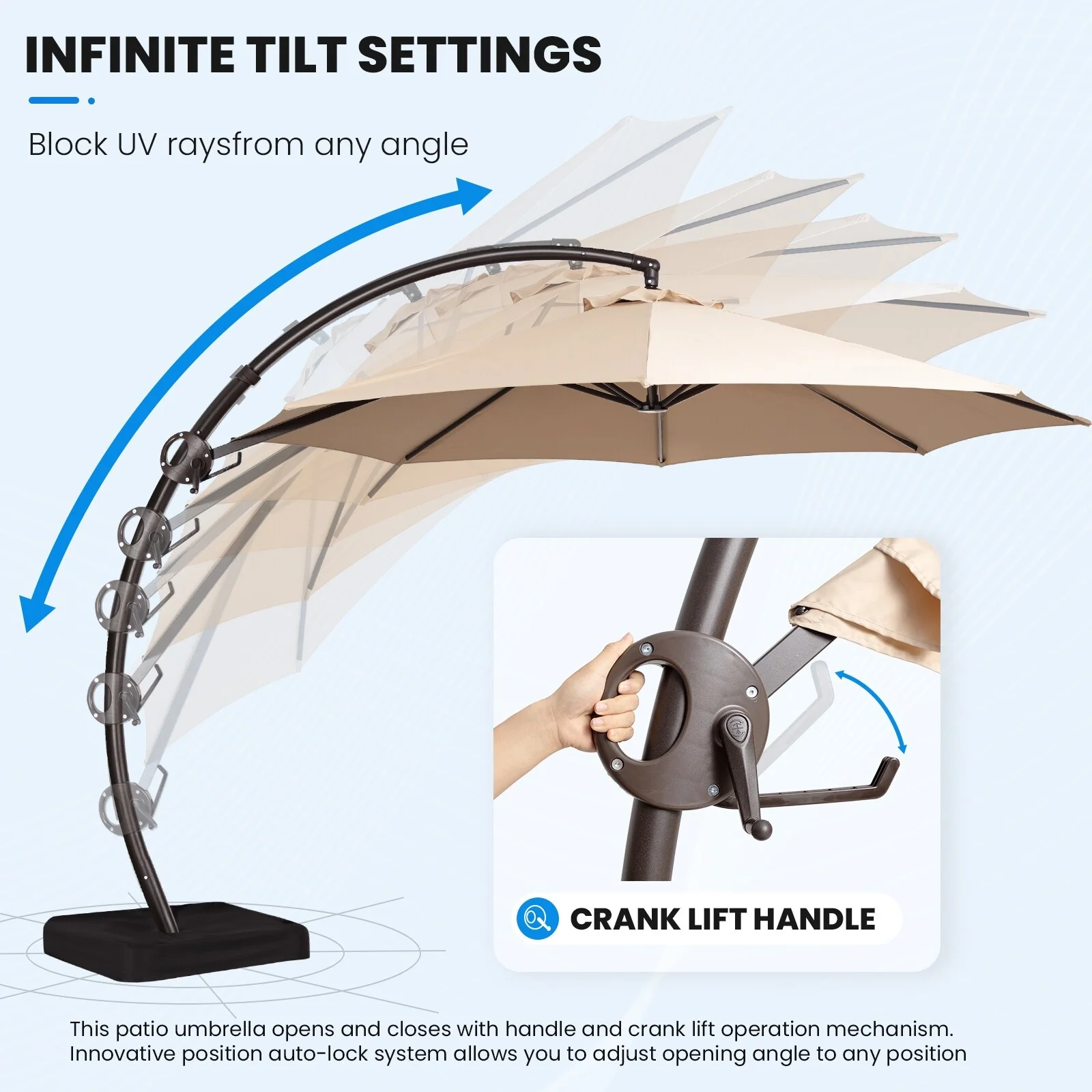 MEJO INC 10 ft.Aluminum Curvy Cantilever Offset Hanging Patio Umbrella With Sandbag Base Taupe