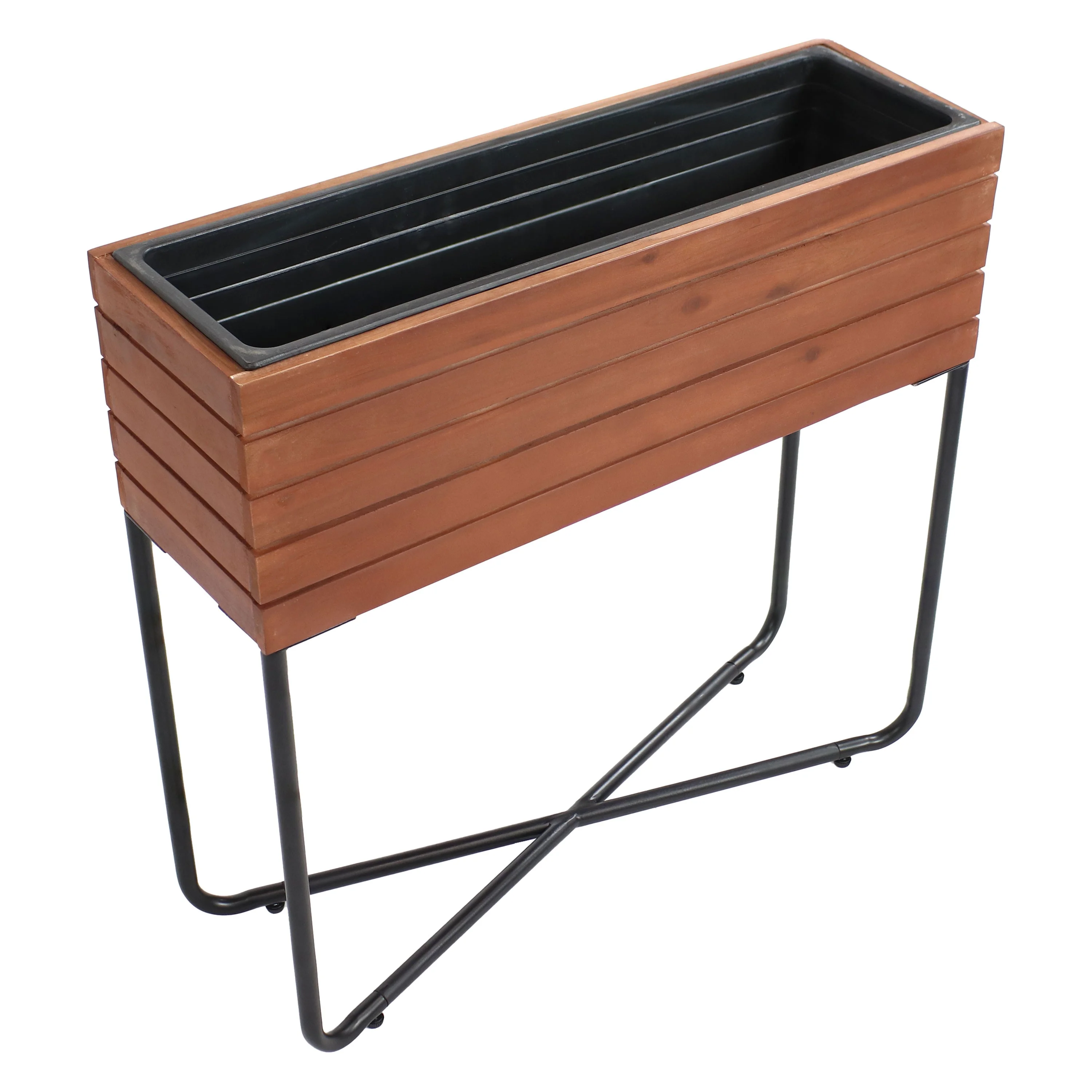 Sunnydaze Slatted Acacia Wood Raised Garden Bed with Legs with Oil-Stained Finish - 23.5
