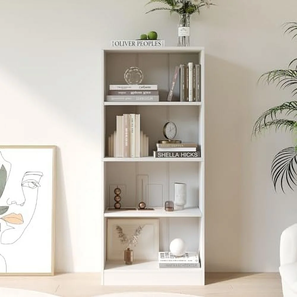 TQNJYGX 5- Wooden Bookcase  67.3" Height- Adjustable Open Bookshelf for Home Office  White Standing Display Book