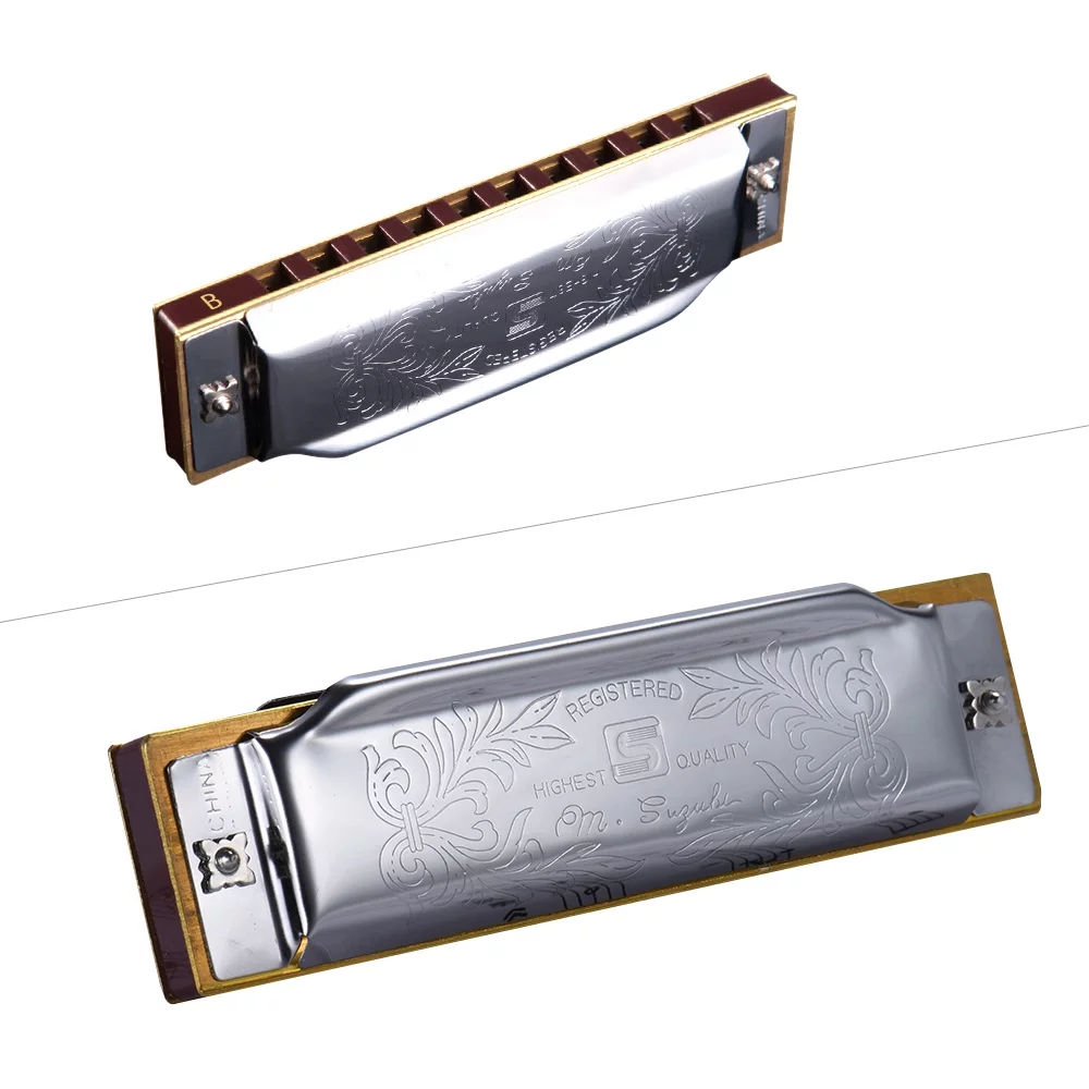 Suzuki 1072-B Folkmaster Standard 10-Hole Diatonic Harmonica Key of B 20 Tone for Beginner Student