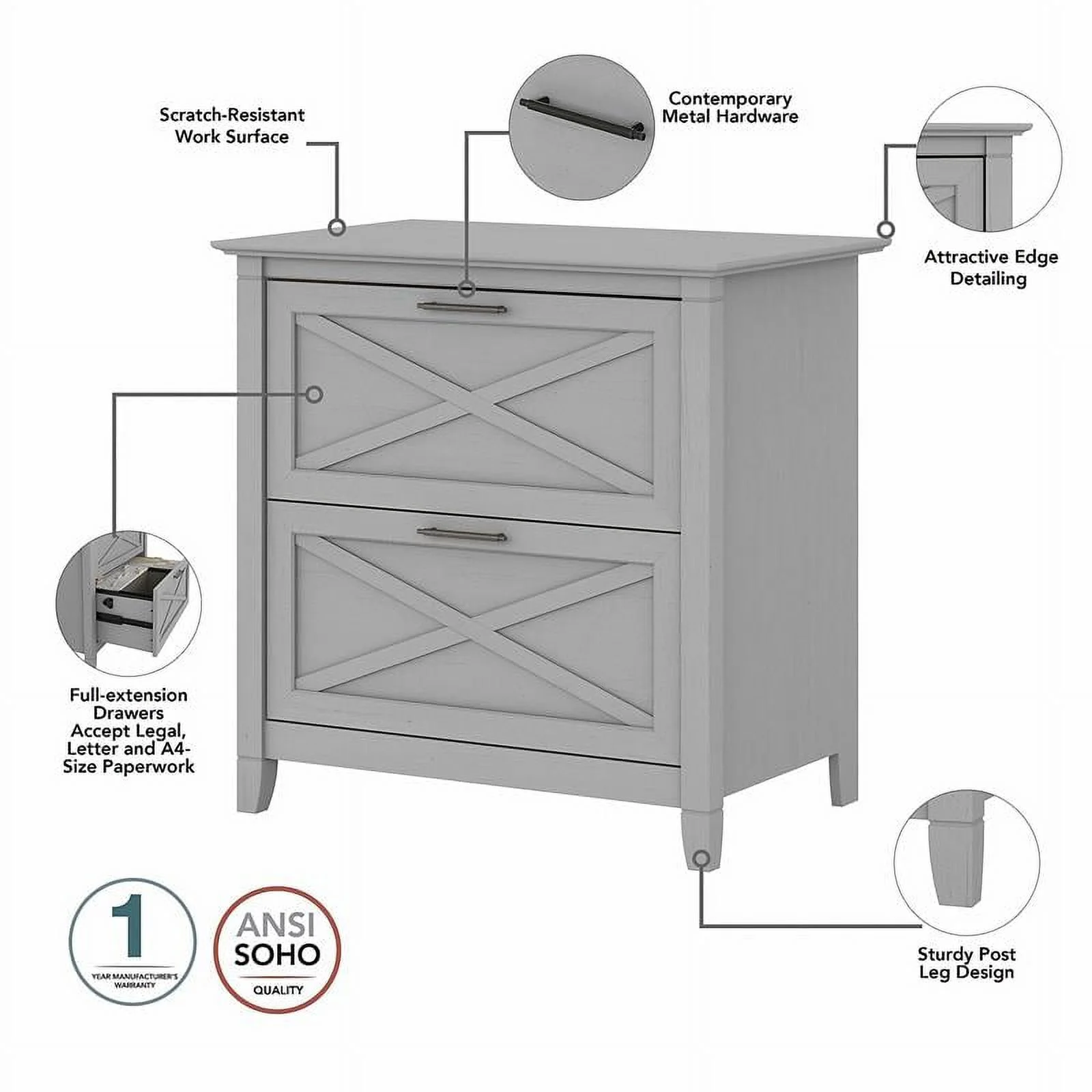 Home Square 2 Piece Lateral Filing Cabinet Set with 2 Drawer in Cape Cod Gray