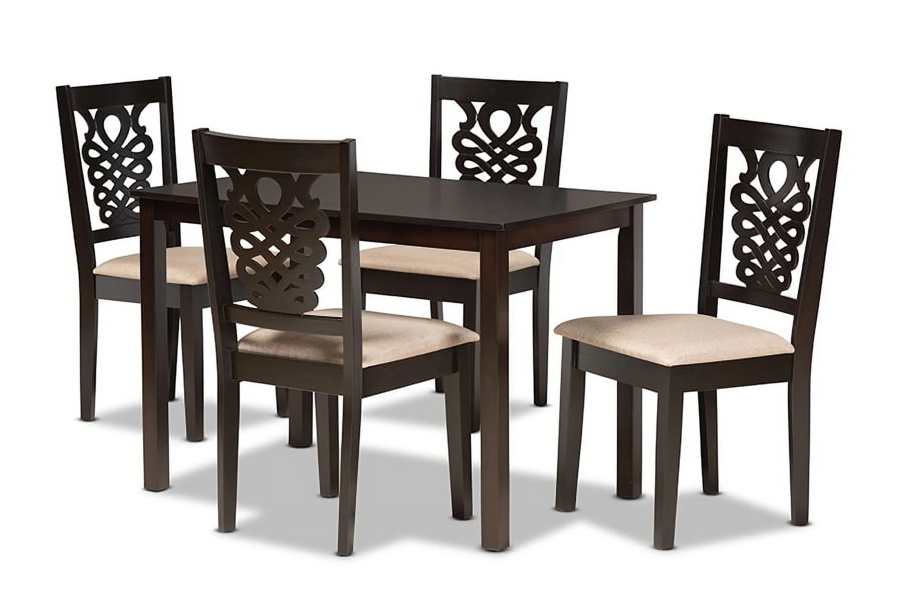 Baxton Studio Gervais Modern and Contemporary Sand Fabric Upholstered and Dark Brown Finished Wood 5-Piece Dining Set