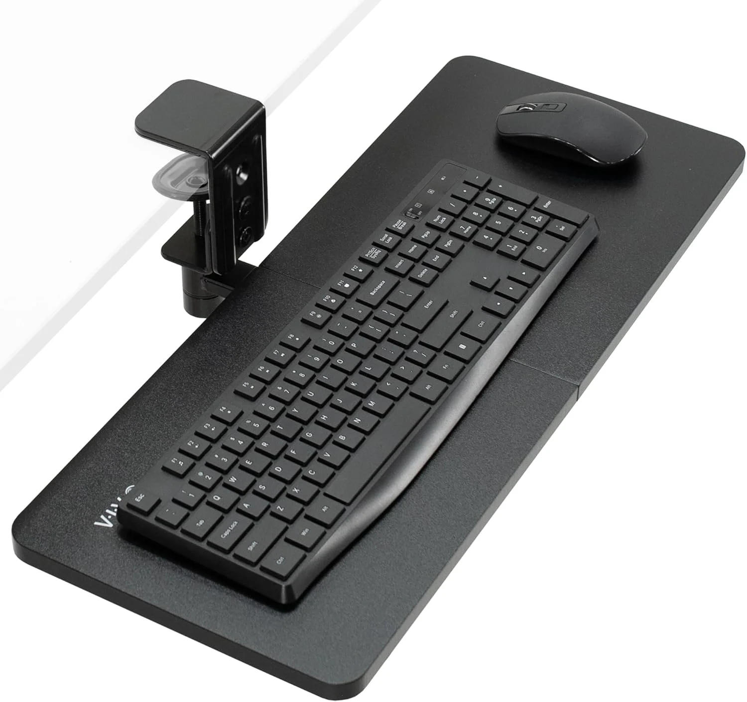 25 x 10 inch Rotating Computer Keyboard and Mouse Tray, Extra Sturdy Single Desk Swivel Clamp, Ergonomic Typing, Black, MOUNT-KB01CB