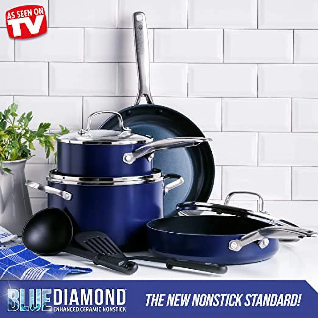 Blue Diamond Cookware Ceramic Nonstick Cookware Pots and Pans Set, 9 Piece