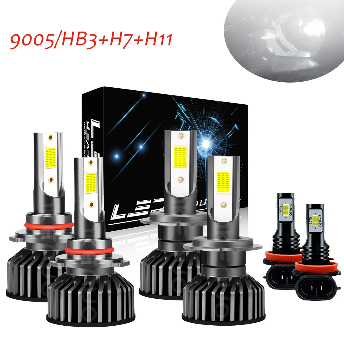 HMCYCI 6x For Kia Forte 2017-2018 LED 9005 H7 Headlight & H11 Fog Light Combo Bulbs Kit