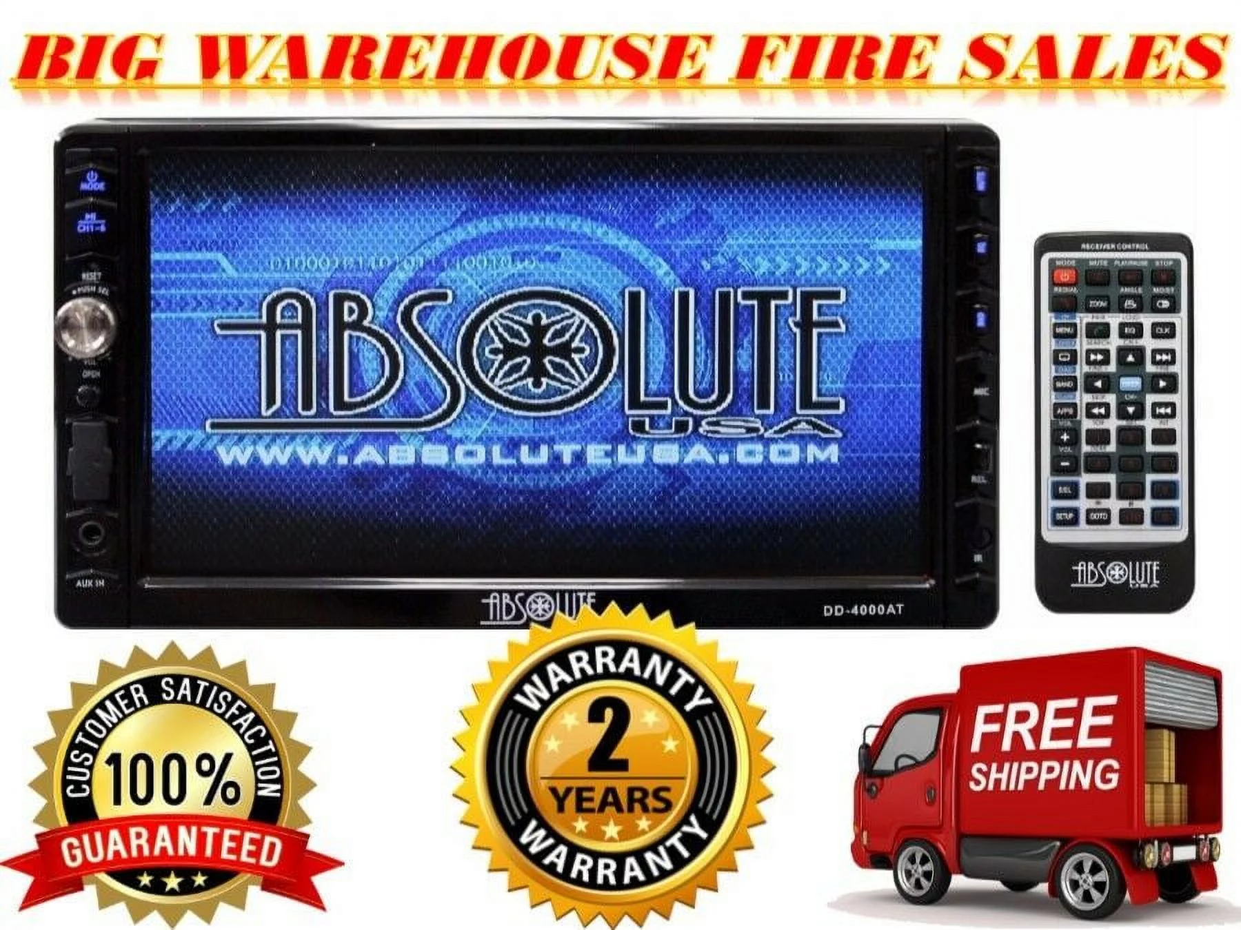 Absolute DD-4000ABT 7-Inch Double Din DVD / CD / MP3 / USB / BLUETOOTH / TOUCH