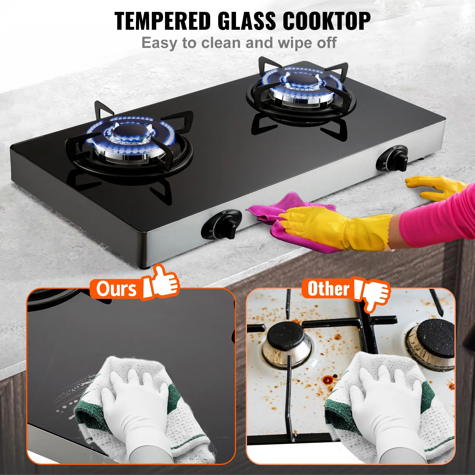 SKYSHALO Gas Cooktop Tempered Glass Countertop Cooktop 28