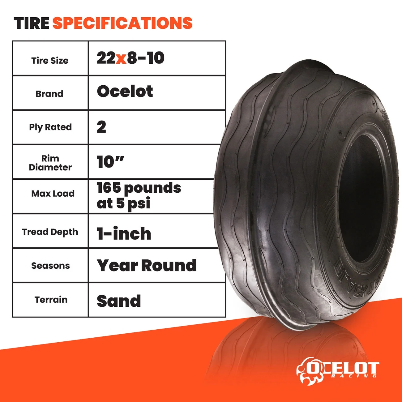 22 x 8 - 10 Ocelot Blacktail Front Tire