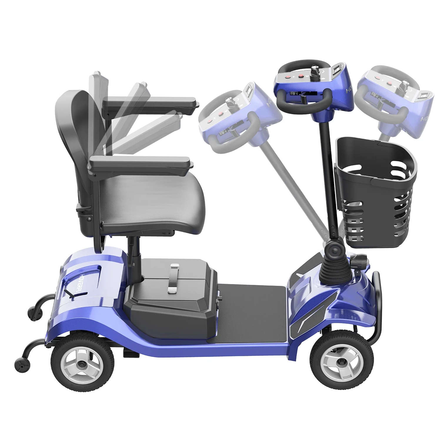 Hoverfly T4 Mobility Scooter for Elderly, 4 Wheel Mobility Compact Scooters for Seniors 330lbs with Lights Basket, Blue