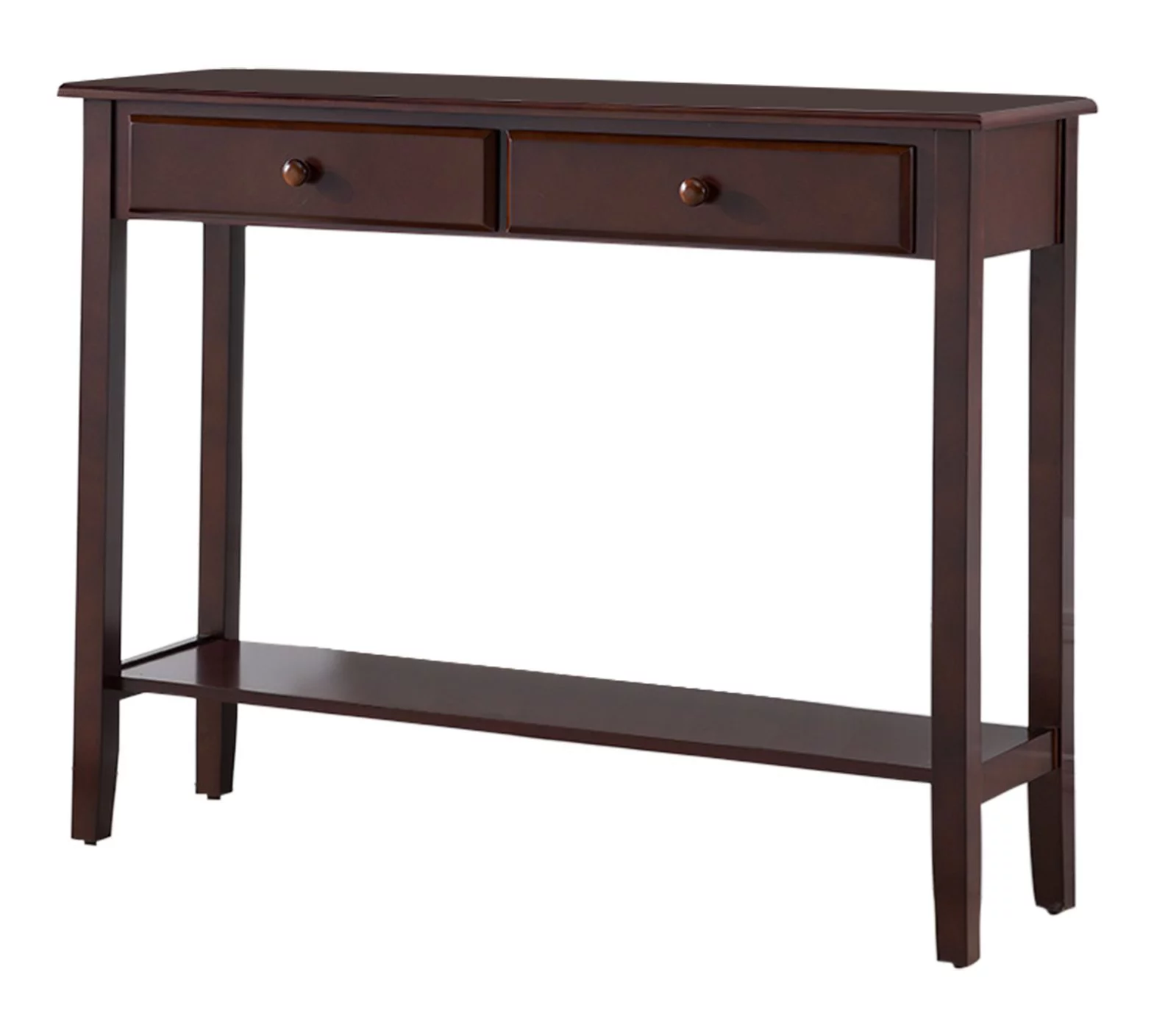 Kings Brand Furniture Wood Console Entryway Table with 2 Slim Drawers & Lower Shelf, Walnut