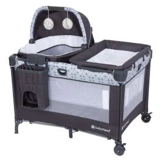 Baby Trend Nursery Den Playard with Rocking Snooze Pod, Flip Over Changer - Pebble Stone Grey
