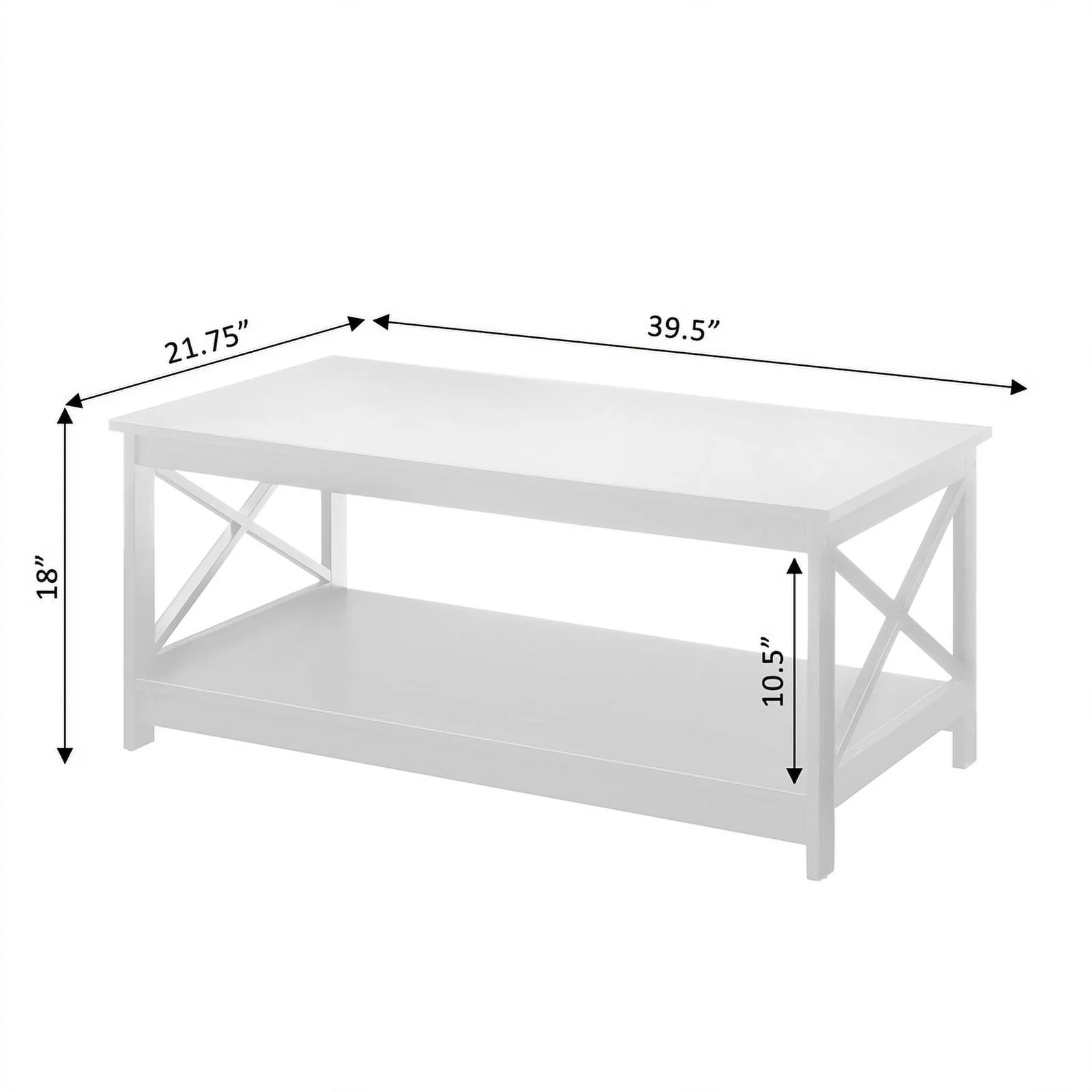 Pemberly Row Modern Coffee Table with Shelf in White Wood Finish