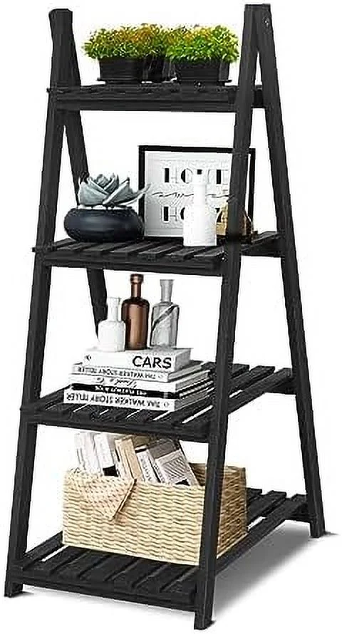 TJVNLDE TAG 3 Tier Ladder   Wood -Shaped Bookshelves Ladder Bookcase Decorative Leaning Ladder   Plant Display   Rack  Room  Home  Office  Kitchen  Bedroom  Balcony