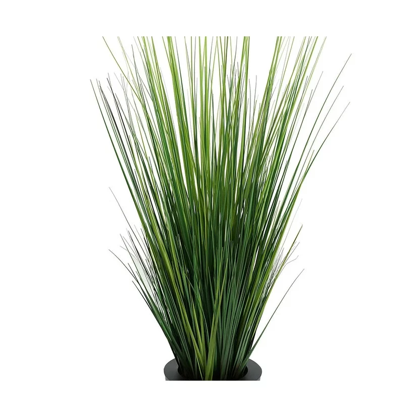 Faux PVC Grass in Round Zinc Planter Gloss Brown