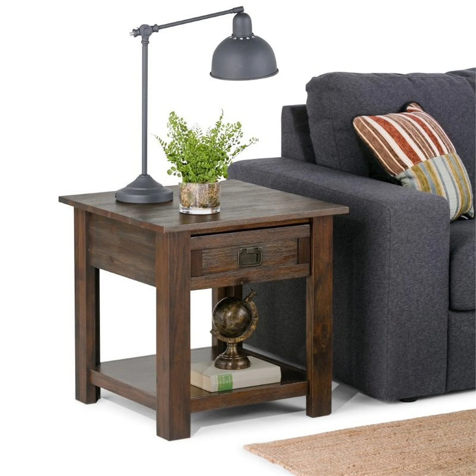 Home Square 2 Piece Wood End Table Set in Distressed Charcoal Brown