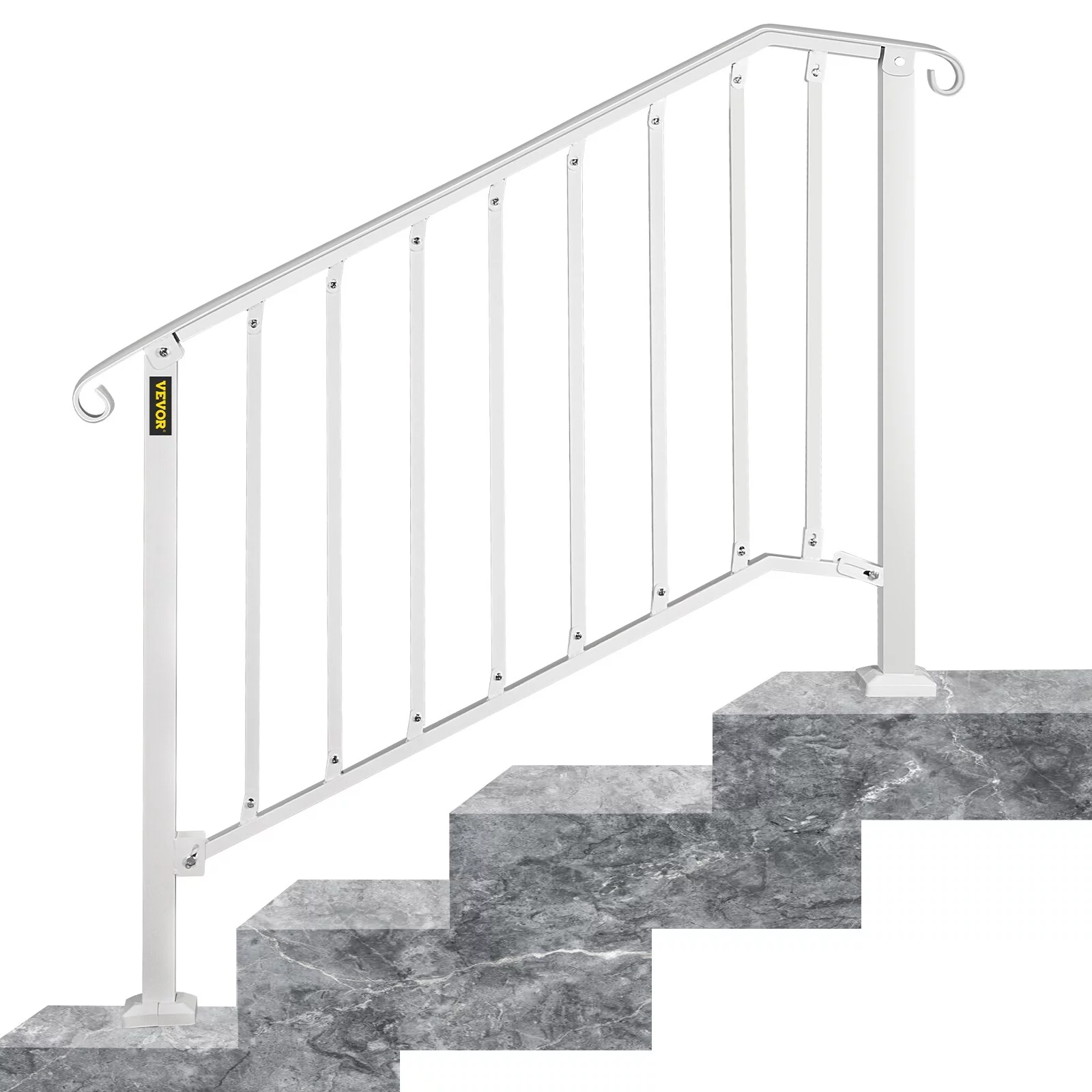 VEVOR Handrails for Outdoor Steps Fit 1-4 Steps Outdoor Stair Railing Wrought Iron Handrail Flexible Porch Railing 1-2Steps - White