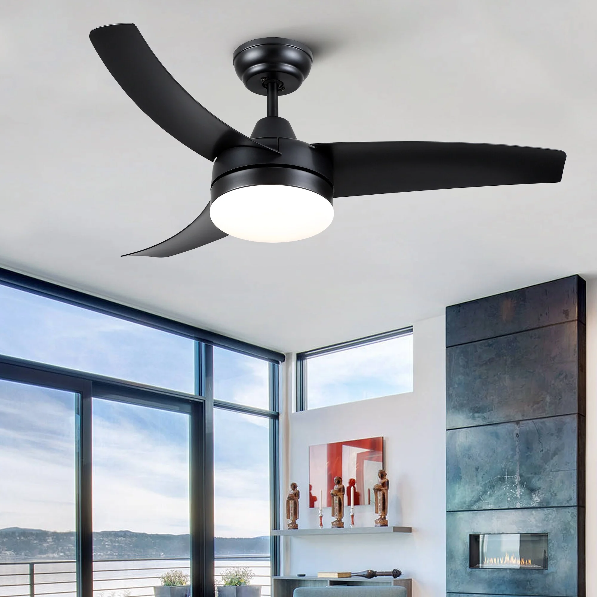 42 in. Black modern Ceiling Fan with Light and Remote Control, Reversible DC Moto - 42 Inches Whtie