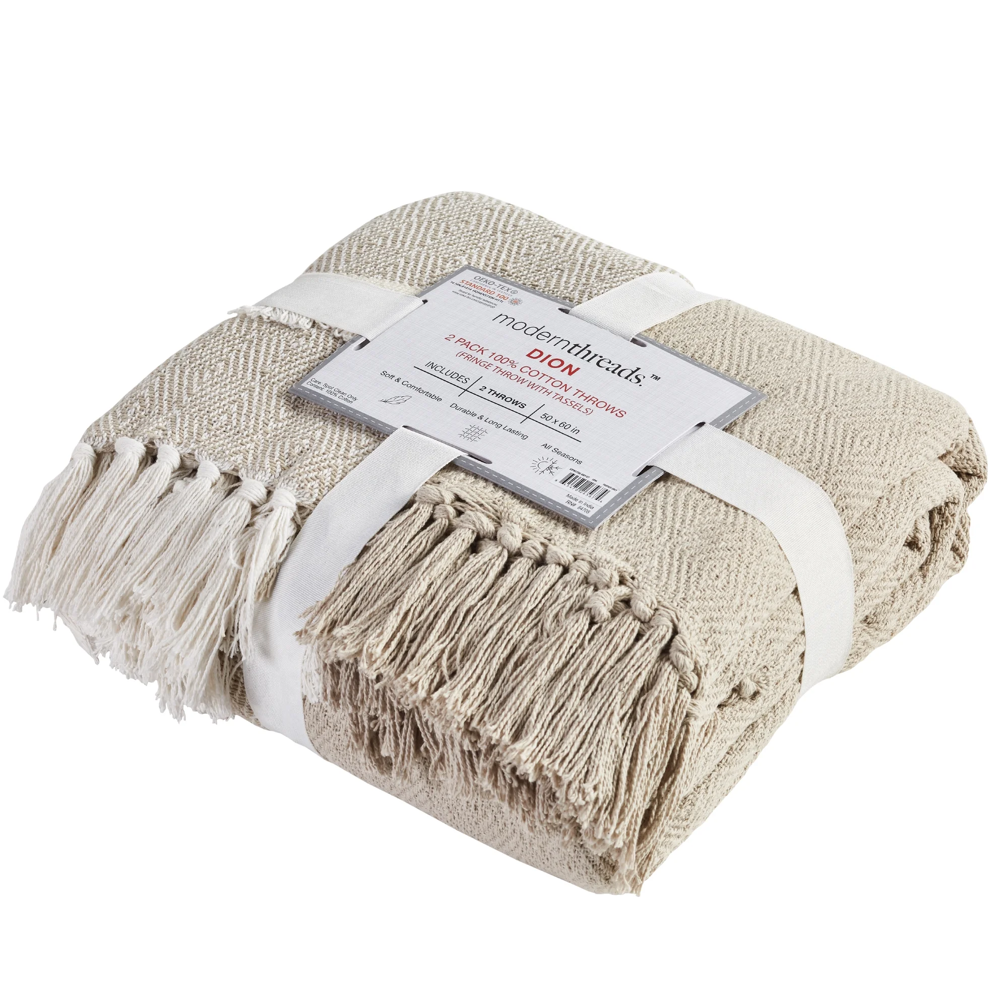 Modern Threads Modern Gray Geometric Cotton Knit Adult Throw Blanket , 60