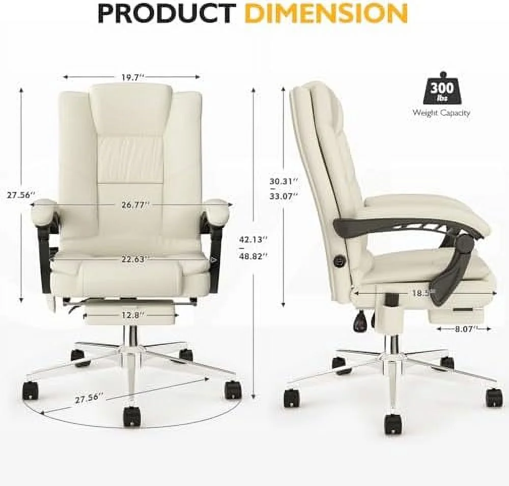 CHYTRE Massage Office Chair  Reclining Office Chair with Footrest  Ergonomic Computer Chair  Big and Tall Executive Office Chair with Adjustable Lumbar Support (White)