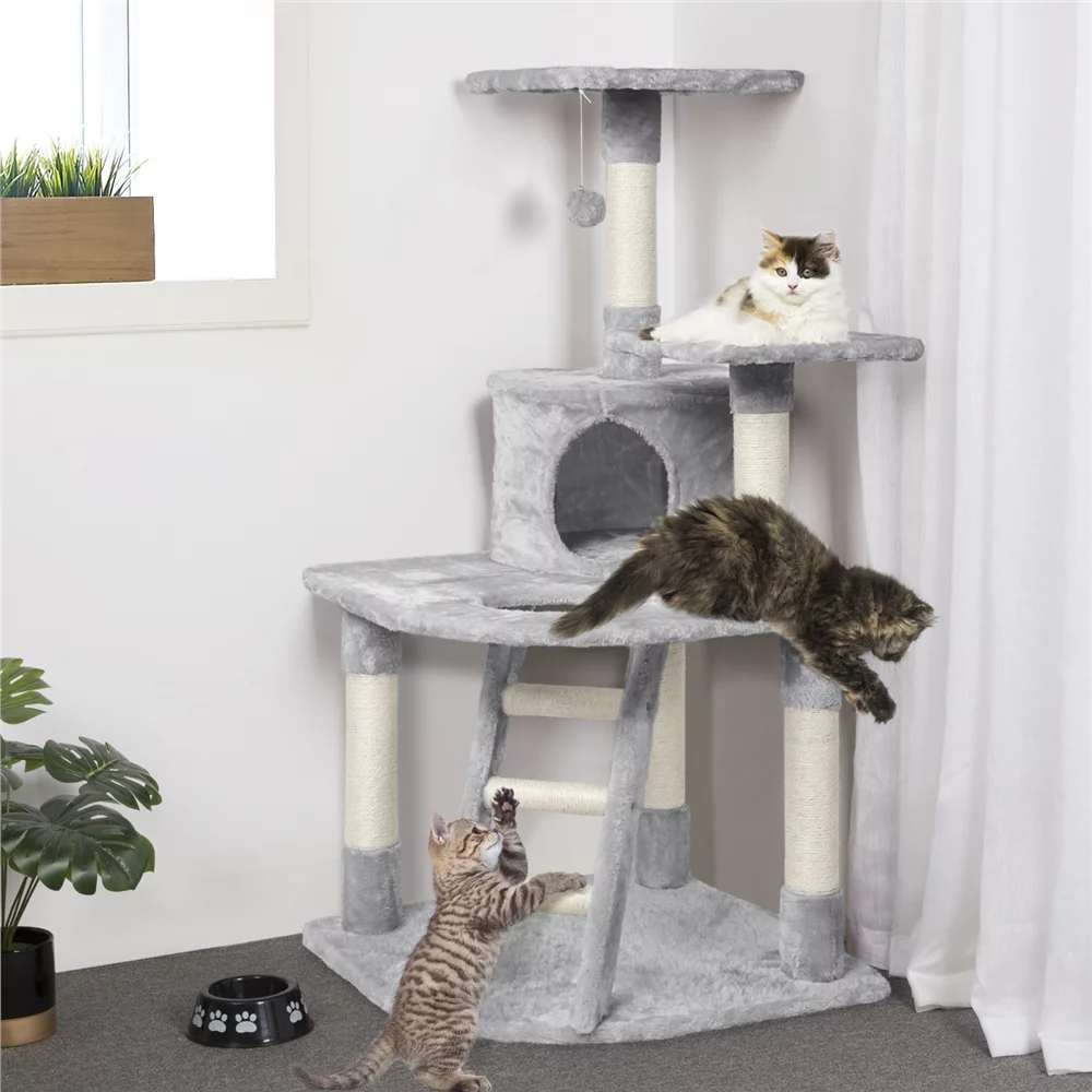 Topeakmart 47.5'' Multilevel Cat Tree Condo Cat Tower with Scratching Post Light Gray