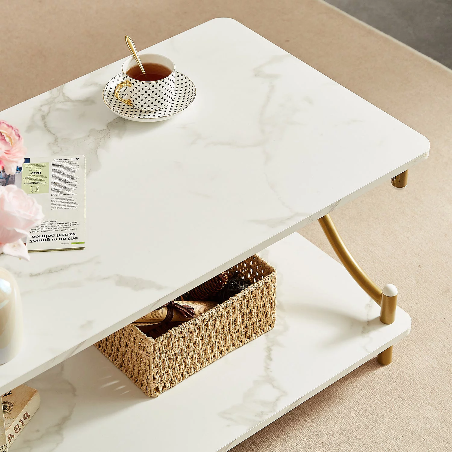 VECELO 3-Piece Coffee Table Set with Coffee Table + 2 End Tables, Modern X-Shaped Design Living Room Table Set, Gold