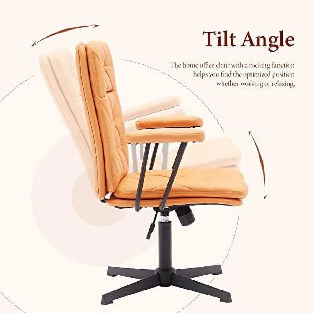 SJUIONG Ergonomic Desk Chair no Wheels Criss Cross Chair Adjustable Home Office Chair with Armrest Executive Swivel Mid Back Chair Brown