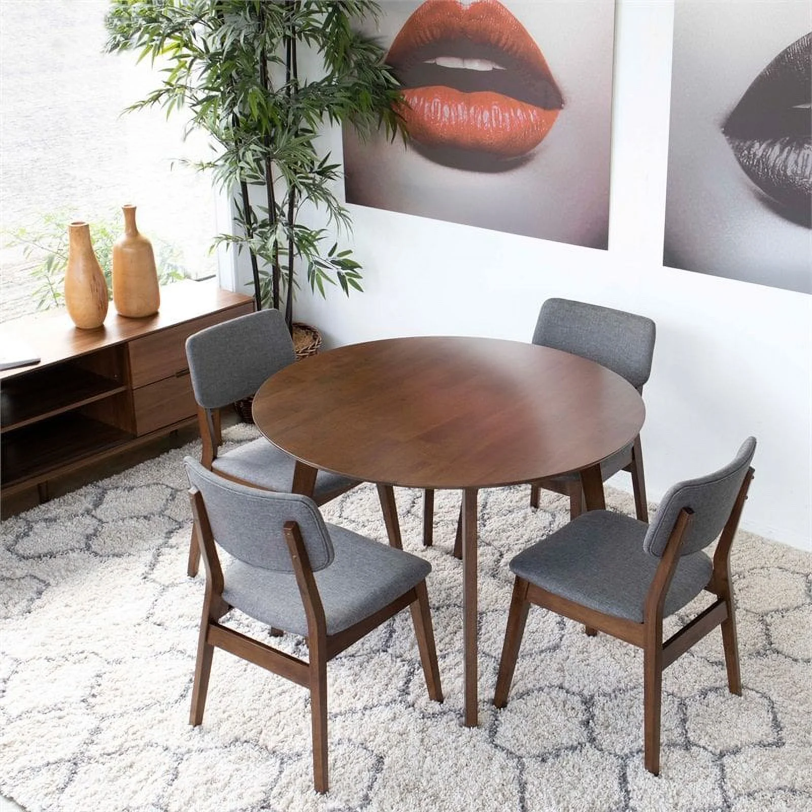 Cadence Modern Solid Wood Walnut Dining Room & Kitchen Table and Chair Set of 4