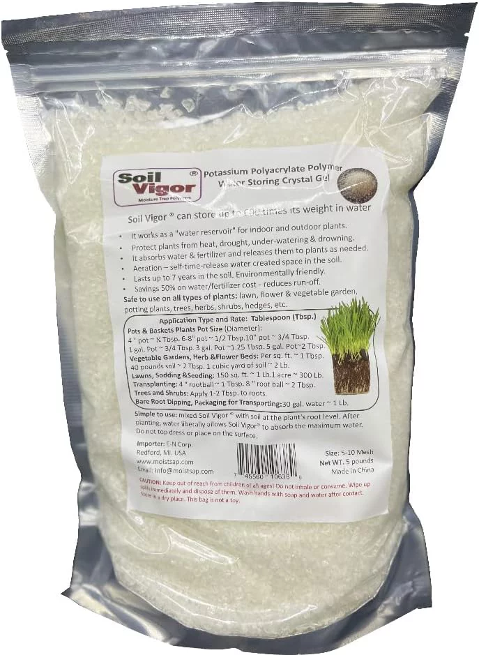 Soil Vigor Potassium Polyacrylate Water Storing Crystals Gel for Plants 10 Pounds
