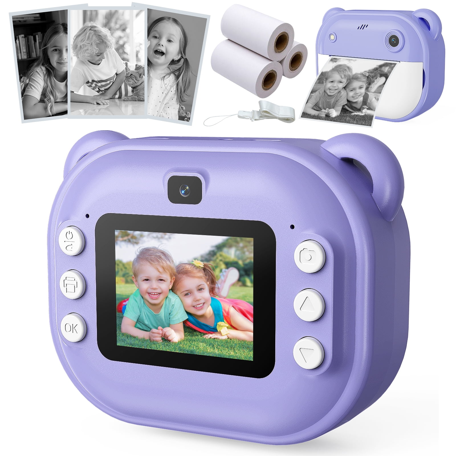 VILINICE Kids Camera Instant Print, 1080P HD Selfie Digital Camera with Print Paper, Toddler Portable Travel Camera Toy for 4 5 6 7 8 9 Year Old Boys Girls, Purple