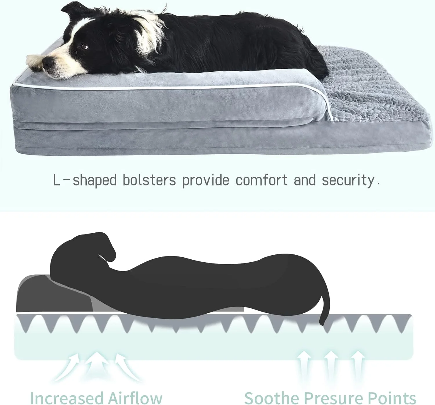 SheSpire Orthopedic Dog Beds for Large Dogs, Waterproof Dog Beds Large, Memory Foam Dog Couch Bed, Comfy Bolster Pet Bed with Removable Washable Cover, Nonskid Bottom (Large, Grey)